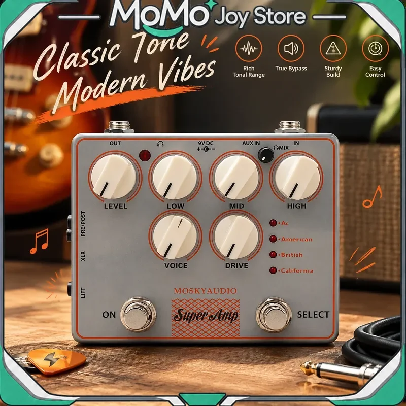 Mosky Audio Super Amp Guitar Effect Pedal, 4 Cabinet Simulations, Di & Aux Input For Headphone, Ideal For Guitar Players