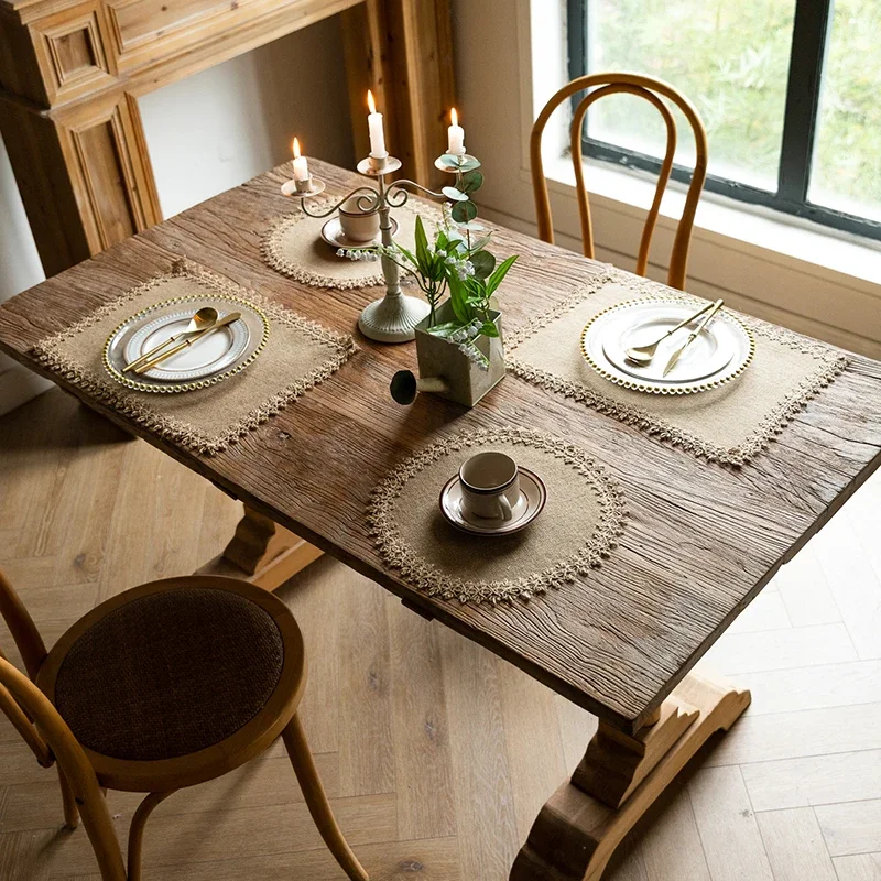 Round Burlap Placemats Set of 4 Jute Rustic Place Mats for Dining Party Tables Heat Resistant Natural Farmhouse Table Mats Decor