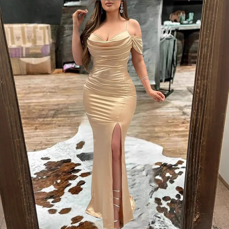 Robe de Banquet d'été Sexy, coupe basse, taille haute, mode élégante, portefeuille, hanches fendues, luxe, sans manches, ajourée, robe de soirée