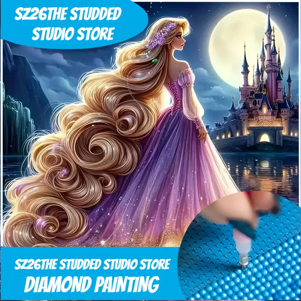 

Sz26The Studded Disney Diamond Embroidery Rapunzel Princess Pattern For Adults Beginners Cartoon Painting Moon DIY Mosaic Castle