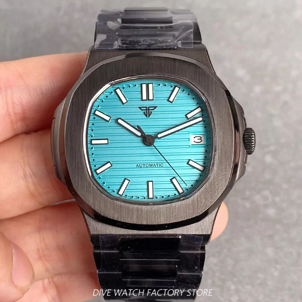 Tandorio ดีไซน์หน้าปัดนาฬิกาข้อมือผู้ชายสีฟ้าเทา40มม. สำหรับผู้ชาย NH35การเคลื่อนไหวกำไลเหล็ก316L แซฟไฟร์กันน้ำ10BAR