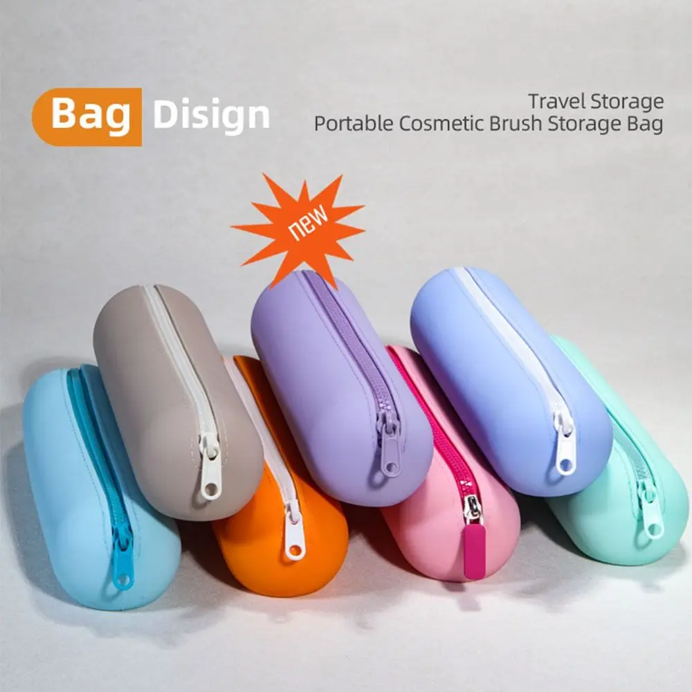 Large capacity Straight Hair Comb Storage Bag Zipper Lightweight Silicone Pen Bag Waterproof Soft Stationery Organizer