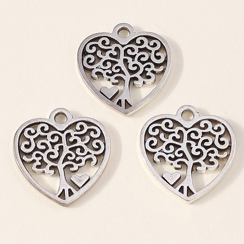 20 Stück 22x22mm Niedliche Legierungs-Liebesherz-Baum-Anhänger für Schmuckherstellung, Ohrhänger, Halsketten, Armbänder, DIY-Bastelbedarf – Detail 3