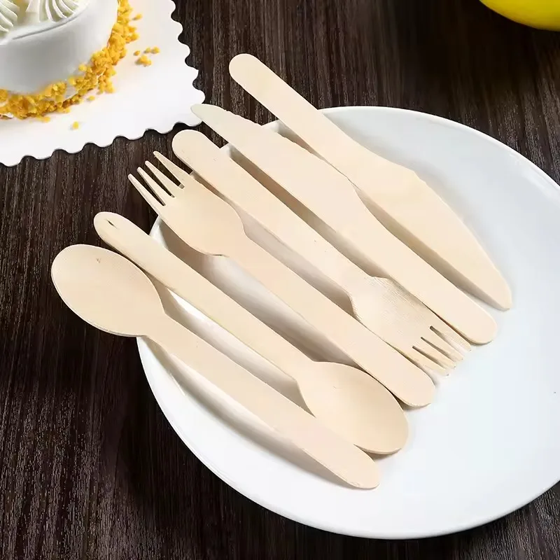 Picture 5: 50PCS Disposable Wooden Forks Spoons Knives Suitable for Dessert Ice Cream Fruit Tableware Kitchen Wedding Birthday Supplies