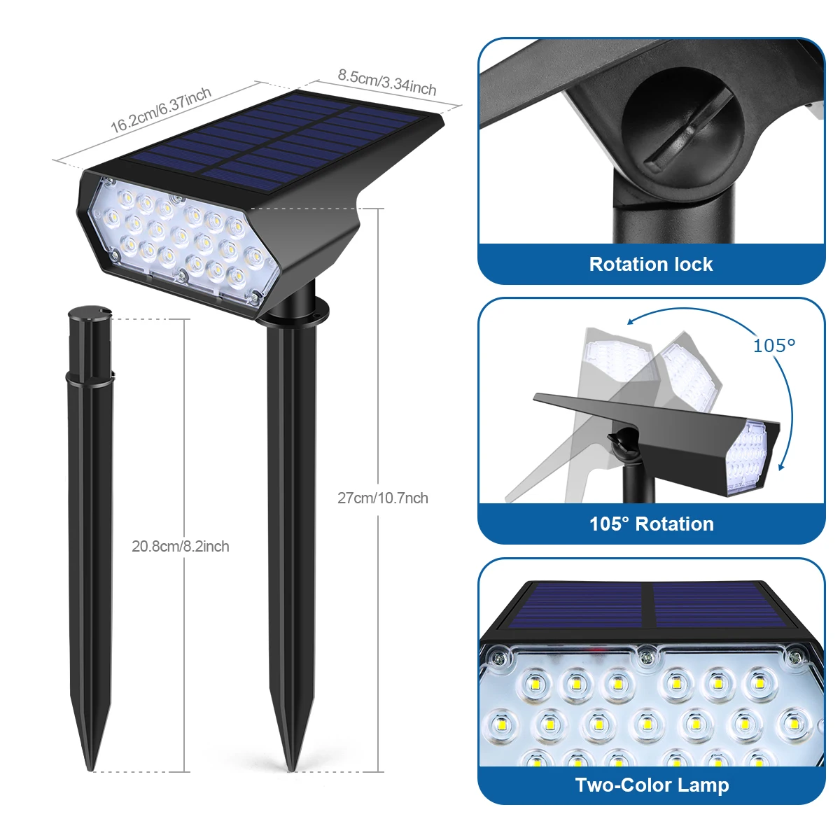 Solar Rechargeable LED Lawn Light Dusk to Dawn Light Sensor Outdoor Garden Path Spotlight For Backyard Yard Landscape Decoraiton