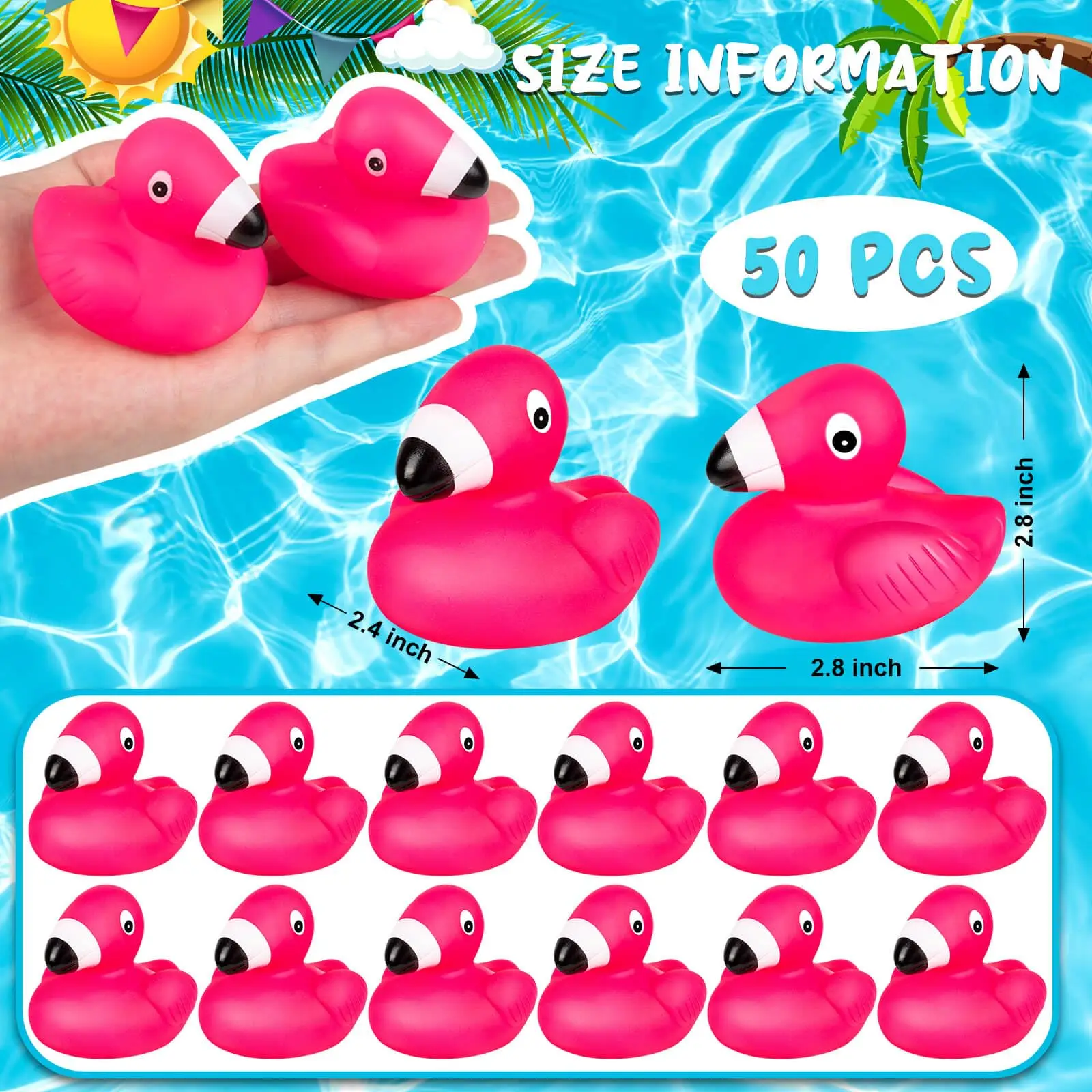 Anatre di gomma fenicottero per bambini, giocattoli da bagno con anatra fenicottero rosa Simpatici mini anatre di gomma galleggianti striduli per baby shower, decorazioni per torte