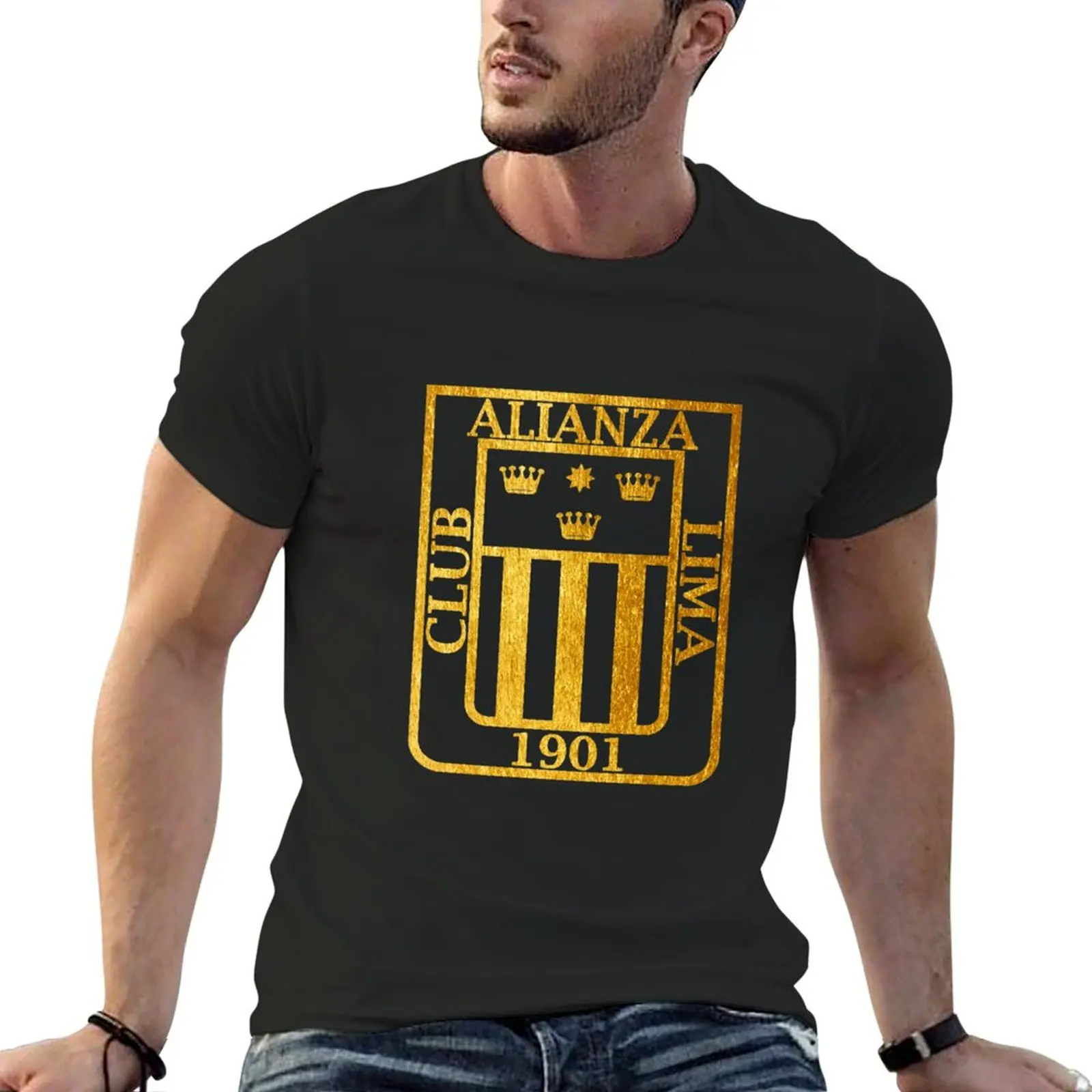 Camiseta de fútbol de Lima dorada para hombre, ropa de talla grande, moda coreana, tops bonitos, el 120