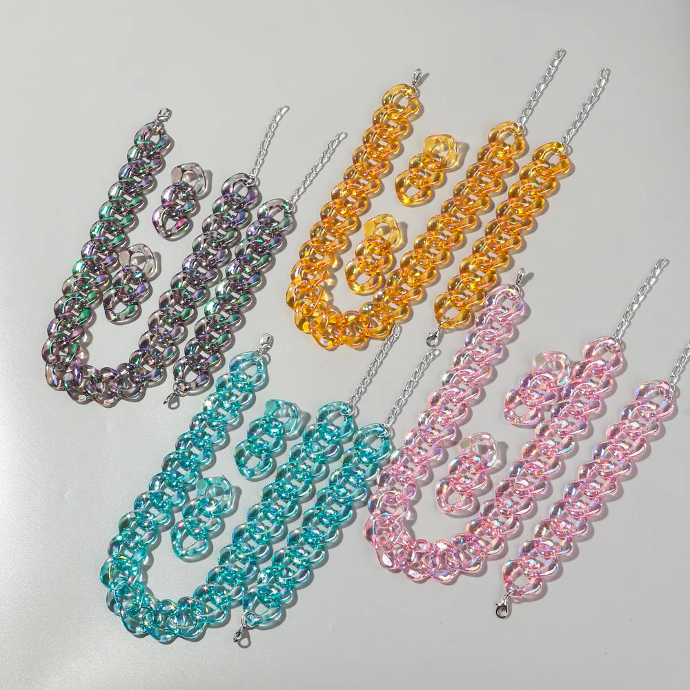 4 teile/satz Schillernde Acryl Kette Halskette für Frauen Neue Transparente Quadratische Link Aussage Ohrringe Armband Halsband Schmuck Sets – Detail 10