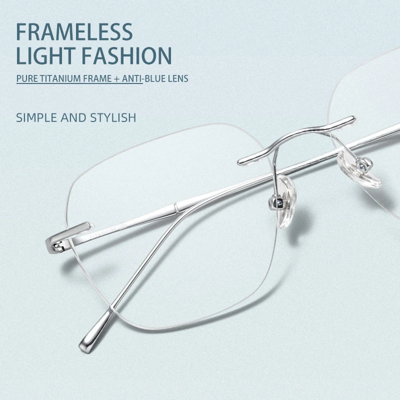 Ultra-light Titanium Rimless Myopia Frames Unisex Simple Square Frames Reading Glasses Customized Prescription Glasses