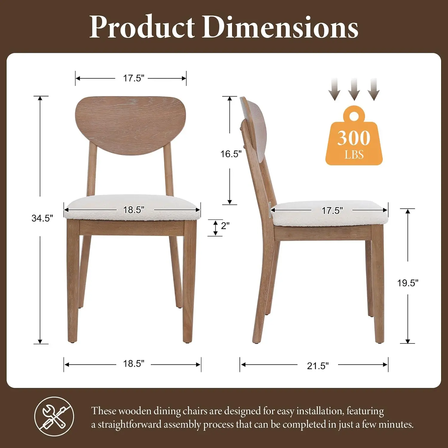 Wooden Dining Chairs Set of 4, Mid Century Modern Kitchen Chairs, Customized view 2