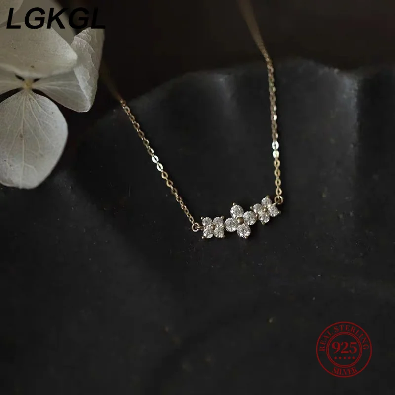 LGKGL Real 925 Sterling Silver Zircon CZ Arc Choker Necklace For Women Light luxury Cute Fine Jewelry Minimalist Accessories