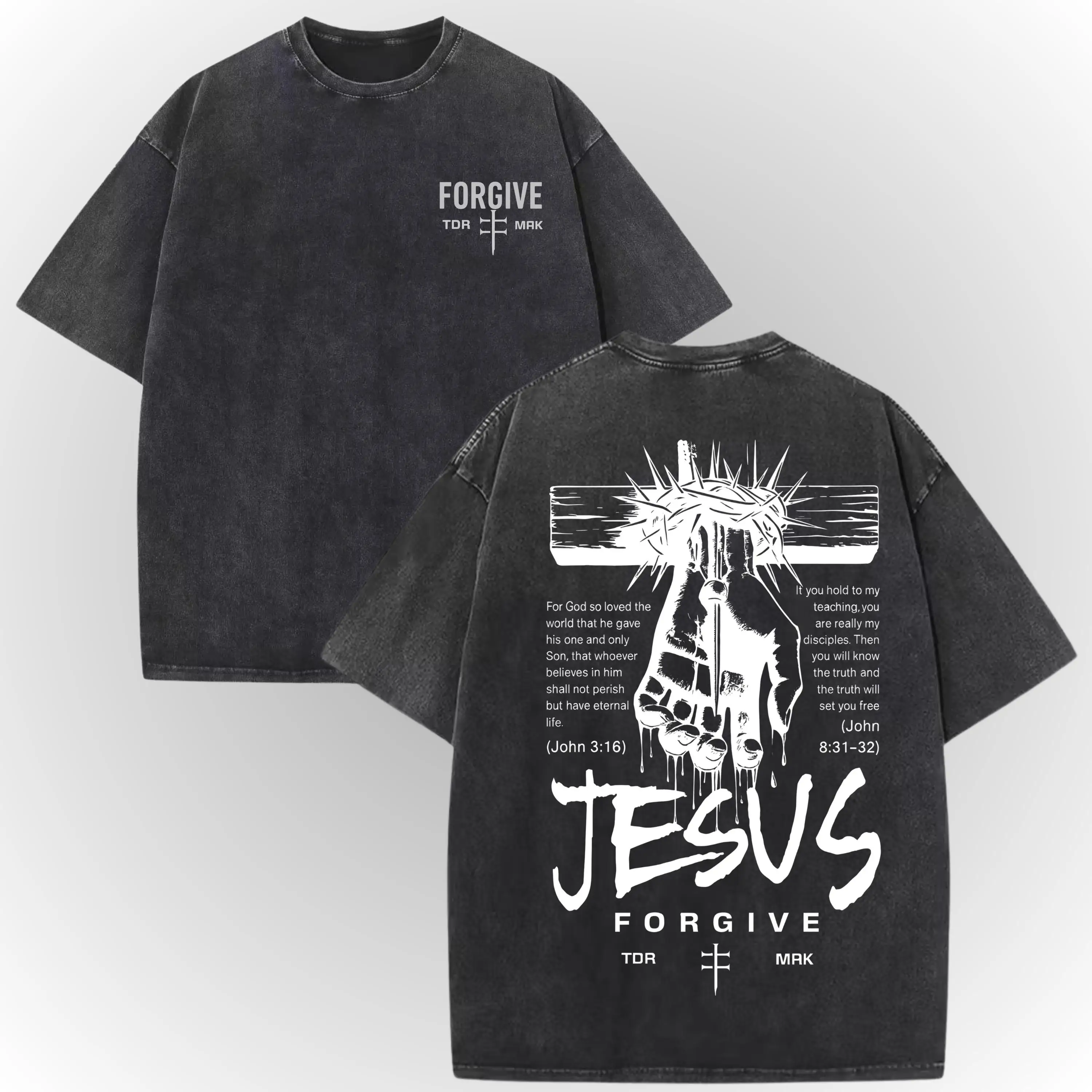 Jesus Forgive Christian Tee Washed Cotton Tee Gift for Women Cotton Heavyweight Streetwear Dark Fantasy Art Unseix Top