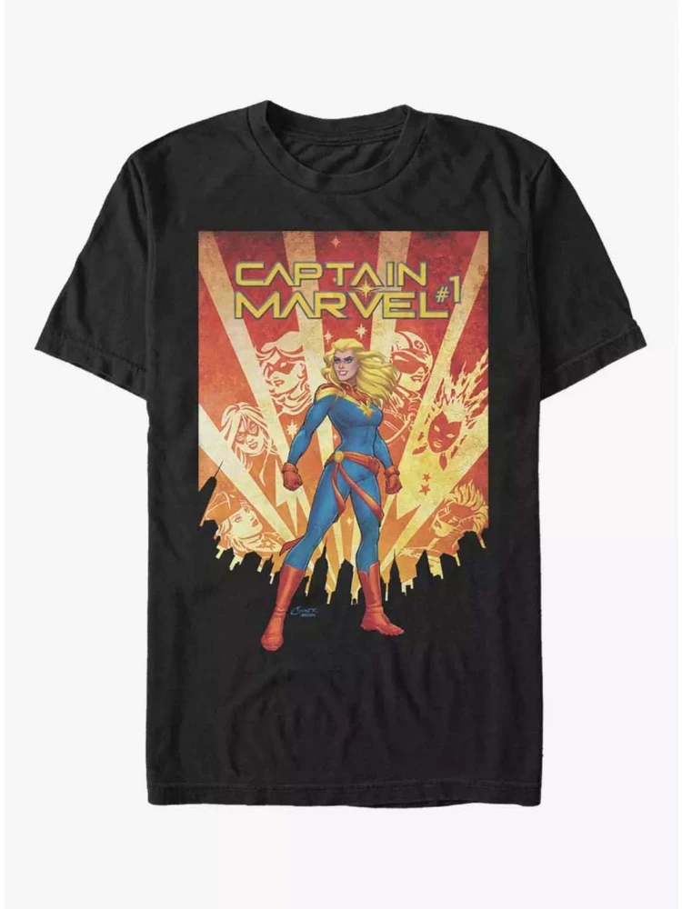 

Marvel 2026 New Vintage Captain Marvel Poster Comic Print Fashion High Quality Unisex Short Sleeve Casual Plus Size T-Shirt
