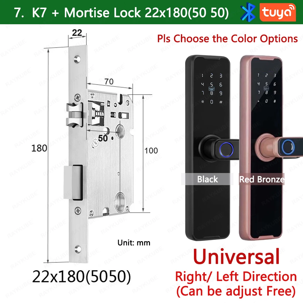RAYKUBE Biometrisch vingerafdrukdeurslot K7 Pro+ Smart Lock Tuya-app Ontgrendeling op afstand Keyless Lock Elektronisch deurslot