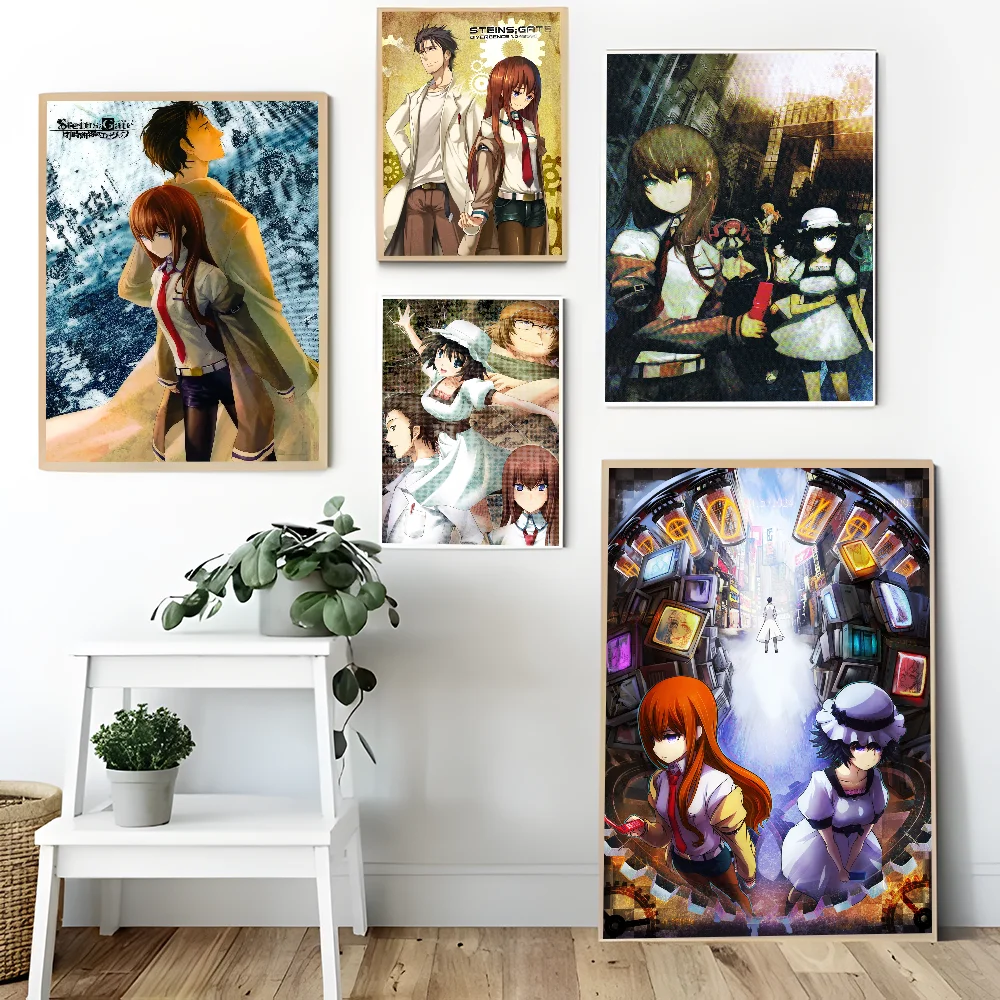 Anime Steins Gate Anime Posters Sticky Decoracion Painting Wall Art White Kraft Paper Wall Decor