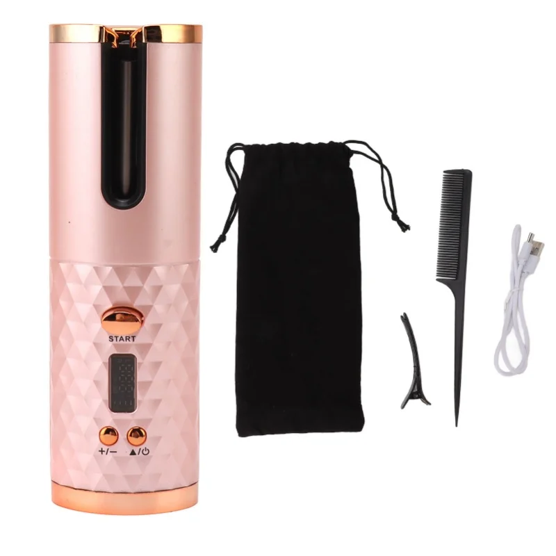 

Cordless Automatic Hair Curler Fast Heating USB Rechargeable Portable Curling Wand With Digital Display For Hair Styling
