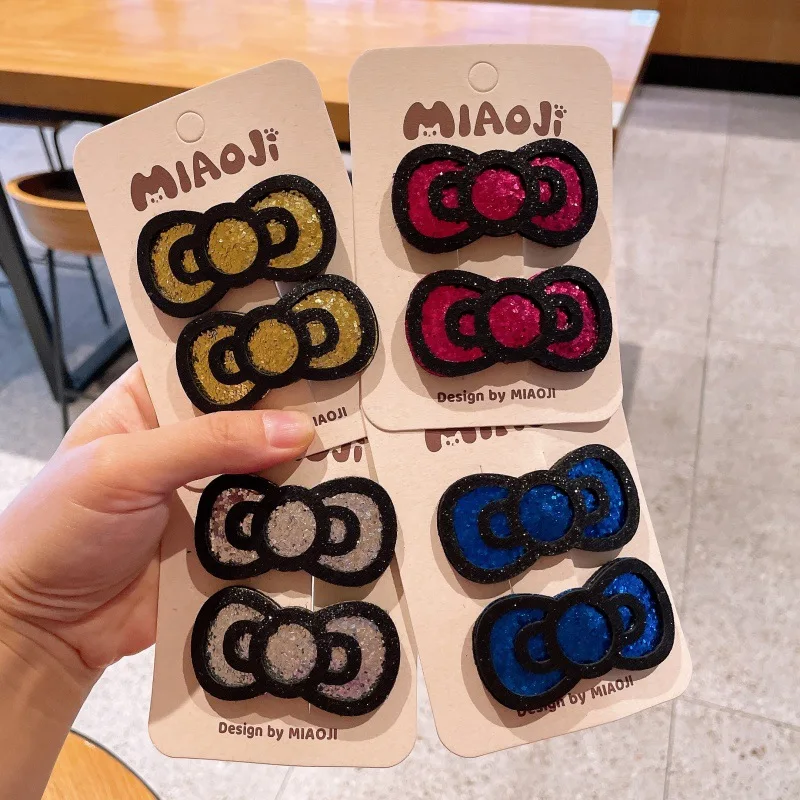 

Большая заколка для волос с блестками и галстуком-бабочкой для девочек, мигающая универсальная челка, обрезанная сбоку и студенческие аксессуары для волос, заколки для волос HP01