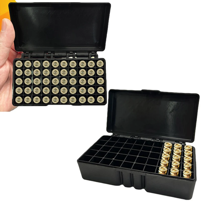 

50 Rounds Portable Ammo Storage Box Tactical Bullet Box Pistol Bullet 9mm Caliber Hunting Accessories