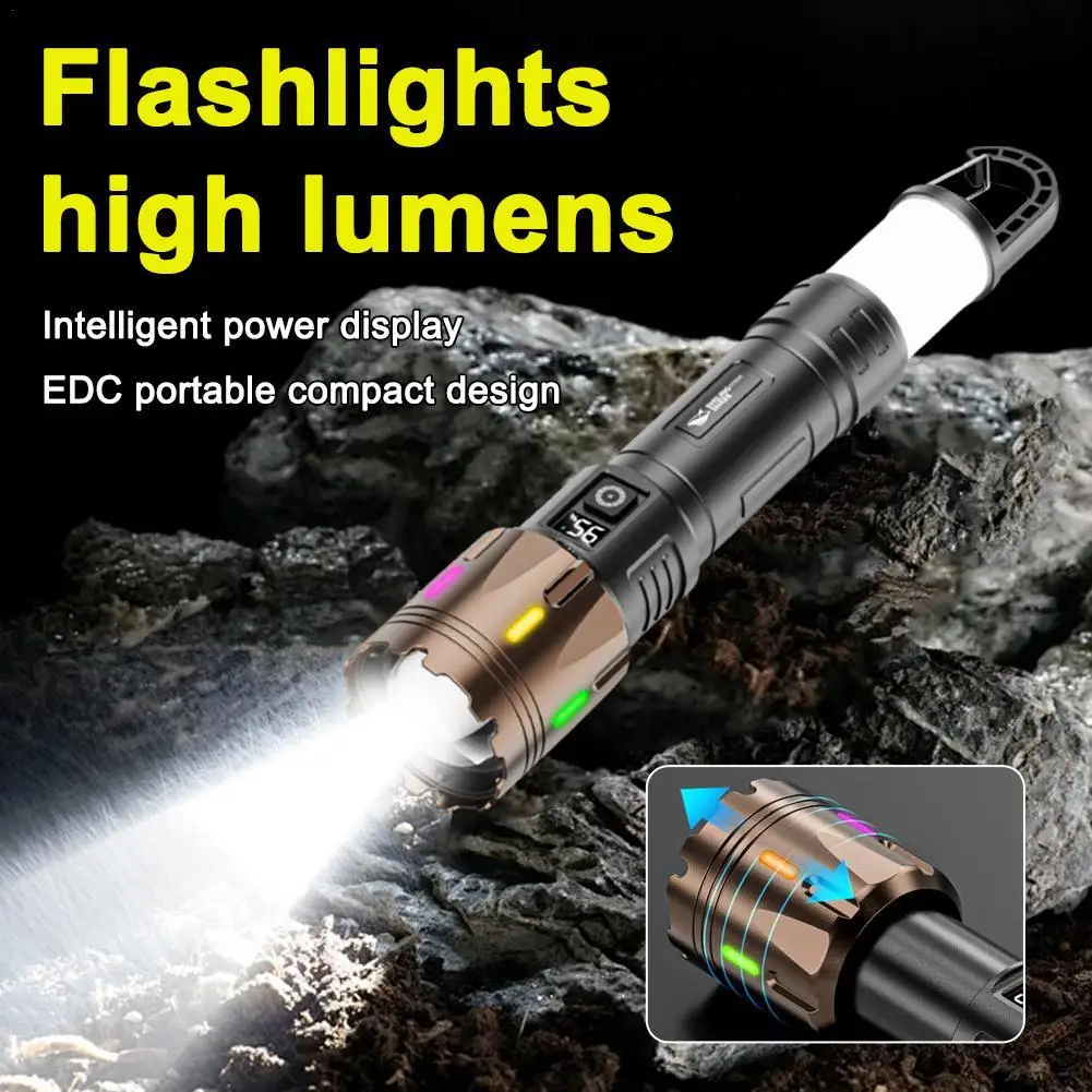 

Прожектор высокой мощности, светодиодный фонарик дальнего действия, флуоресцентная поглощающая пленка, светящийся красочный фонарик с зумом, аварийный фонарик для кемпинга