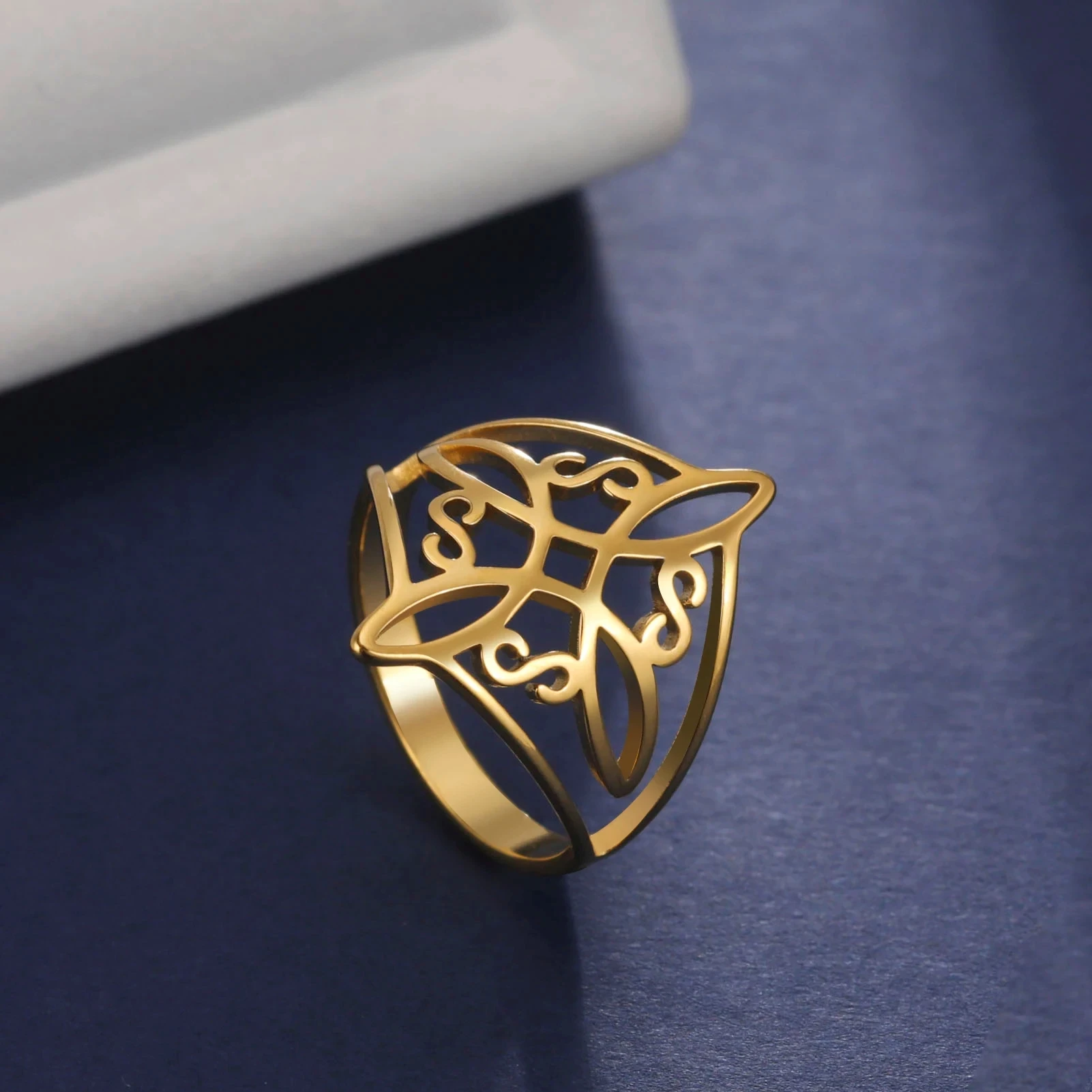 Lemegeton Witch Knot Stainless Steel Ring Witch Cross Celtic Knot Ring Wizardry Good Luck Amulet Couple Jewelry Gift