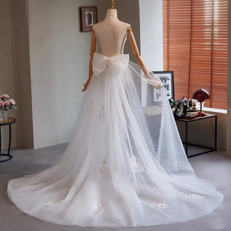 

Женская модная длинная белая сетчатая пашмина с большим бантом и вышивкой, для вечеринок и выступлений, шаль-накидка с воротником R1938