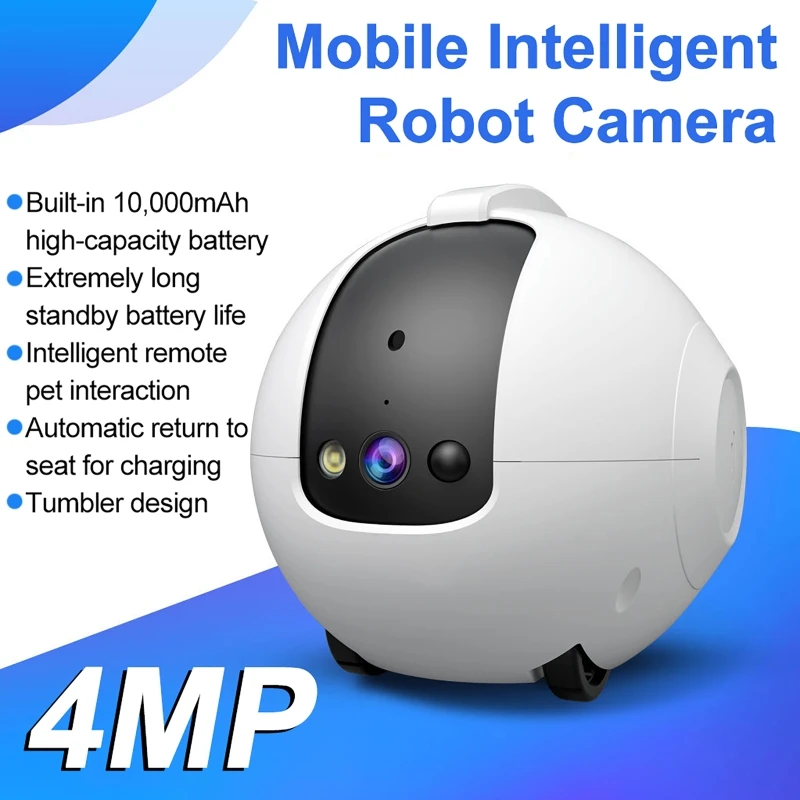 كاميرا روبوت ذكية متنقلة 4 ميجابكسل كاميرا داخلية تعمل بالبطارية لاسلكية للحيوانات الأليفة/الكبار السن/الطفل APP التحكم كاميرا مراقبة للعناية المنزلية #2