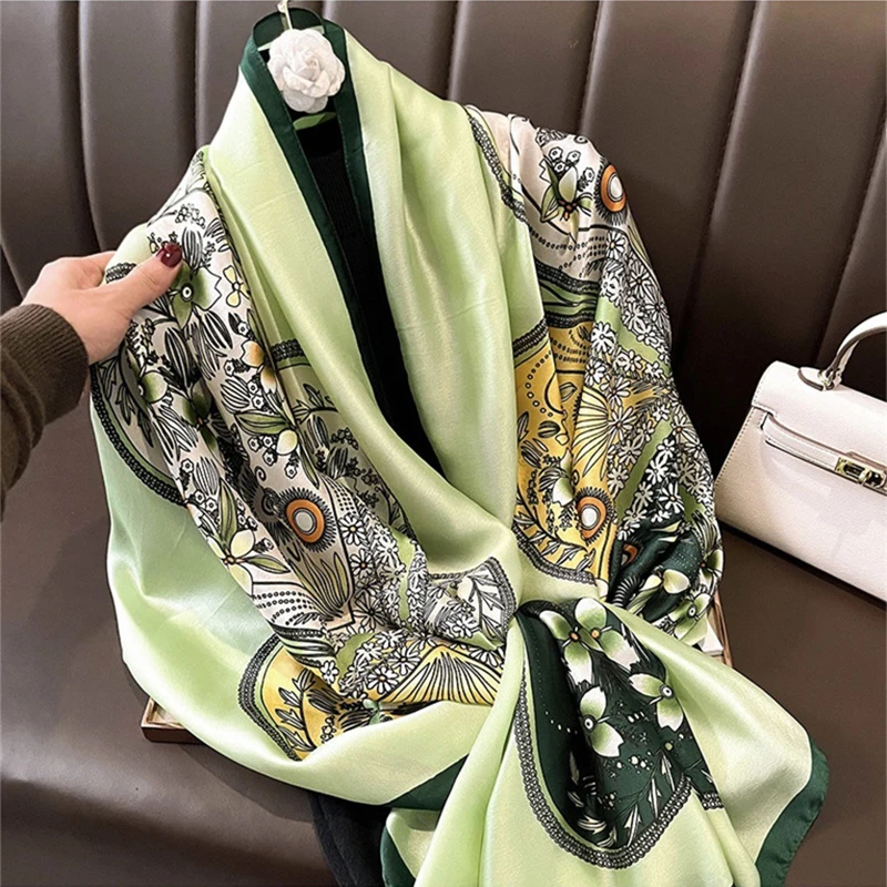 180*90cm Large Silk Satin Scarf Women Cashew Flower Printed Scarf Spring And Summer Styles New Shawl Wrap Female Hand 2023 NEW