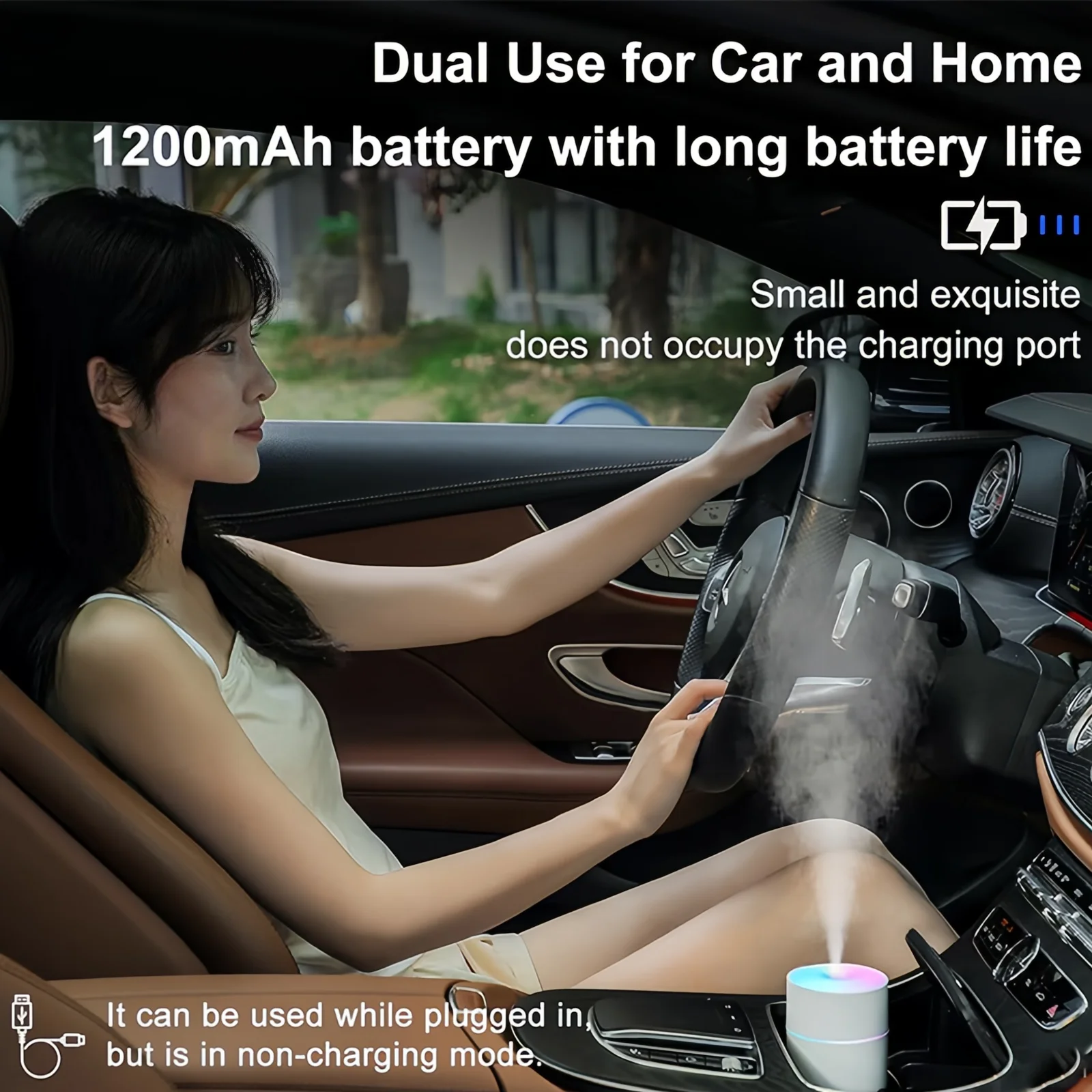 مرطب هواء صغير بالموجات فوق الصوتية USB قابل لإعادة الشحن ملون LED ضوء بخاخ رذاذ بارد هادئ محمول لسطح المكتب وغرفة النوم والمنزل