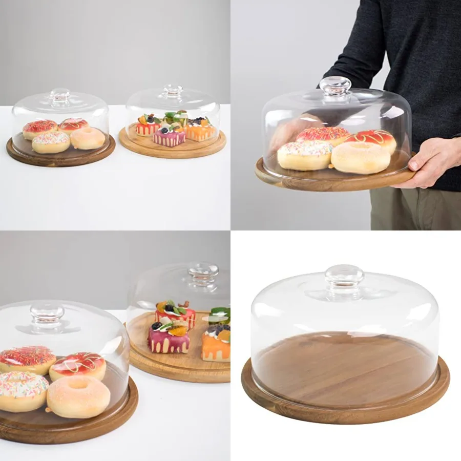

10.2''Glass Dessert Dome with Base, 11.8Decorative Cake Tray with Glass Dome Cover, Cake Fruit Display Server Tray for Kitchen,