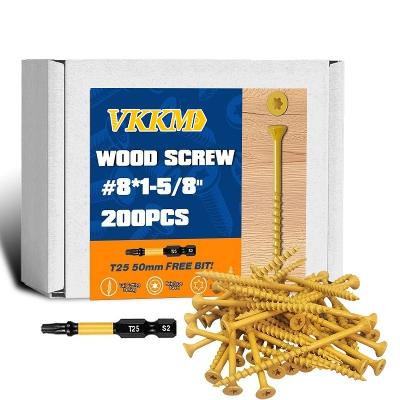 

VKKM Deck Screws 1-1/4 to 1-5/8inch,Wood Screws #8x1-1/4" to 1-5/8",200to 240PCS,Rust Resistant Coated,T25 Star Bit Included,Tan