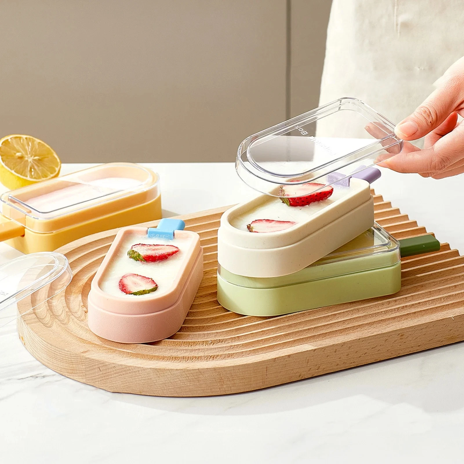 Newest Silicone Popsicles Mold with Lid and Sticks Reusable Easy Demoulding Homemade Ice Cream Maker Tool for Juice Yogurt Fruit