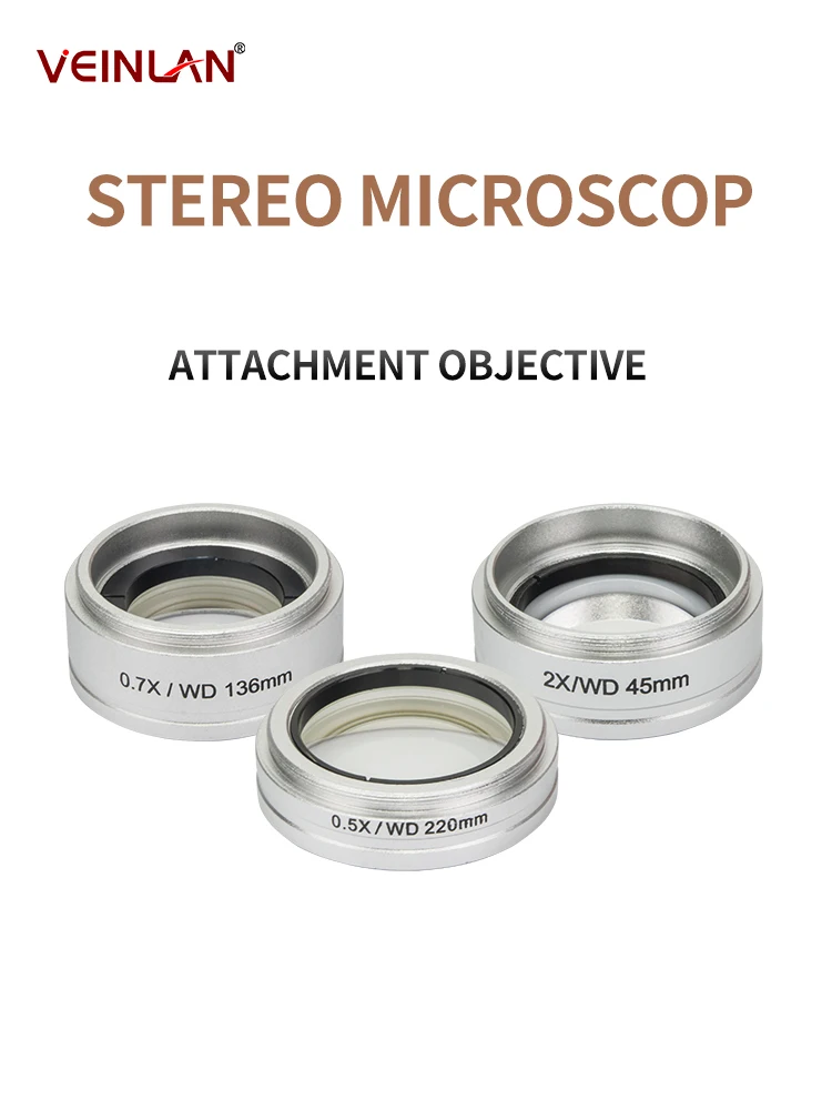 

Microscope Auxiliary Objective Lens 0.3X0.5X0.7X2X, Suitable for Nikon Leica Microscopes, Increase or Decrease Magnification.