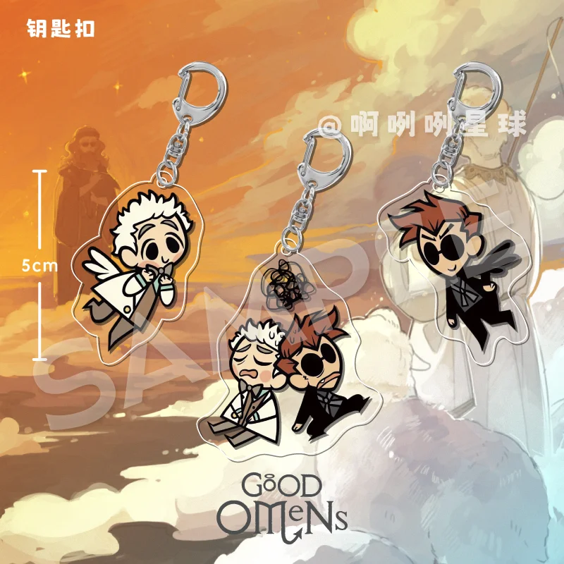 Good Omens Chain for Pants Keychain Man Anime Key Chain Women Key Holder Couples Keyring Acrylic  Key Ring Pendant Porte Clef