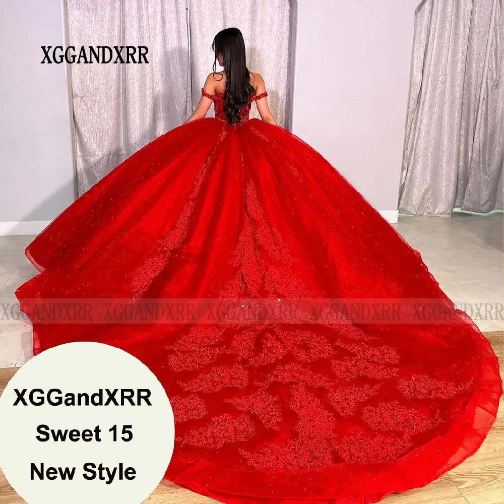 Vestidos De quinceañera rojos, fiesta De cumpleaños, princesa dulce 15 16, vestido De graduación, apliques De tren largo, desfile, 15 Años XV, 2024