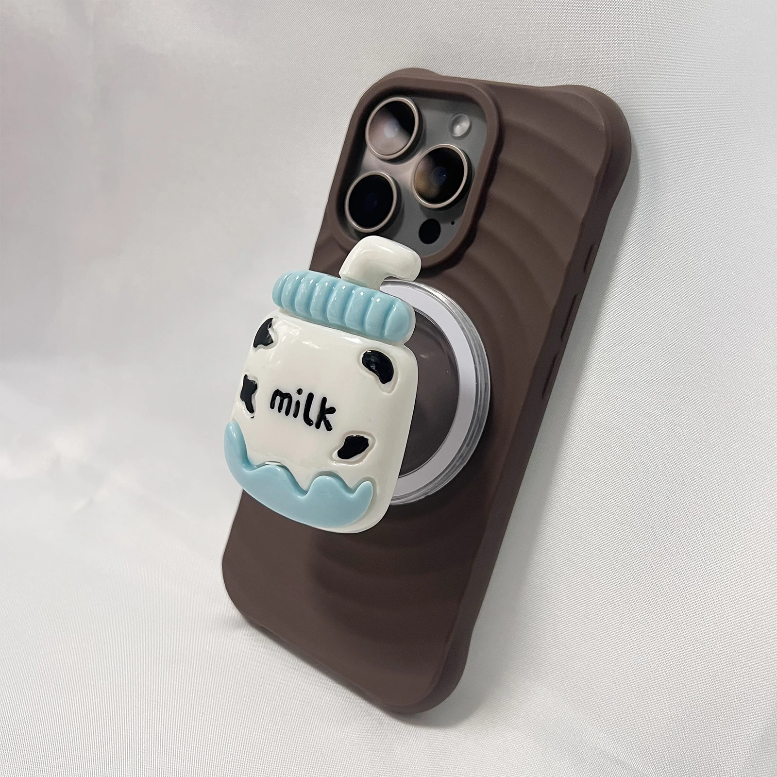 Carino 3D Blu Bianco Bottiglia di Latte Supporto Del Telefono Griptok Supporto Per iPhone 17 16 PM Samsung Grip Tok Presa Staffa Ragazza Regalo