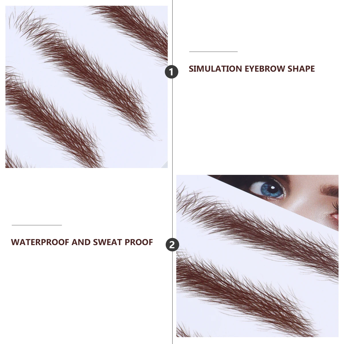 

4pcs Eyebrow Stickers Natural Hair Like Water Transfer False Eyebrows Cosmetics Brown Reusable Waterproof Arch Shape