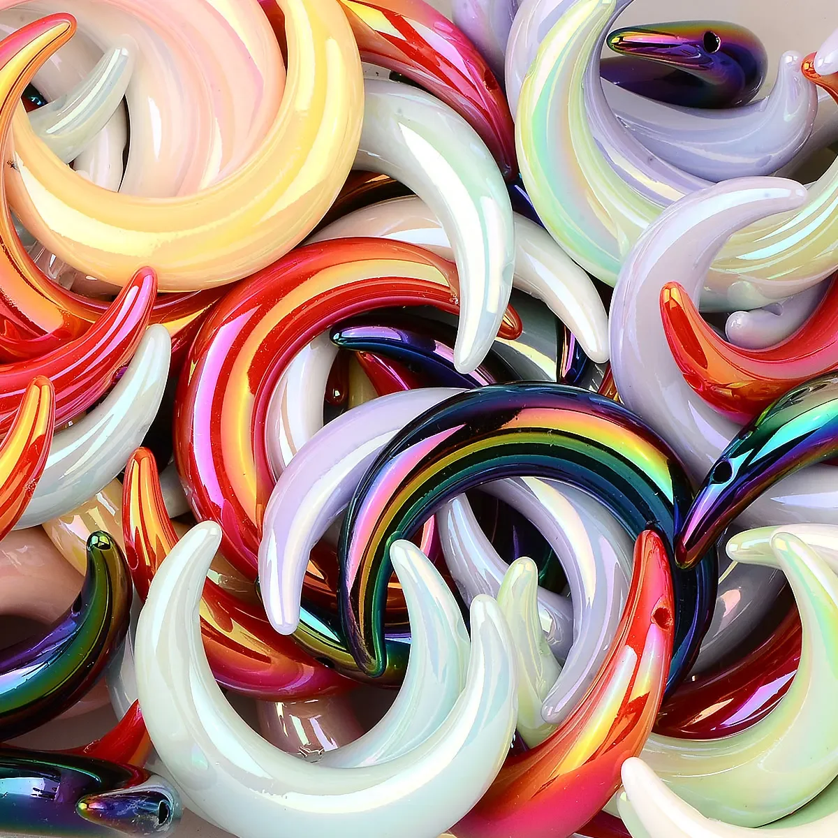 5pcs 3.5x4.5cm Random Color Mix Colorful Moon Shape Acrylic Beads For Jewelry Making DIY Necklace Bracelet Earrings Pendant image 5