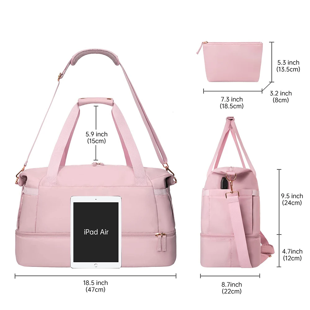 حقيبة الصالة الرياضية للنساء، حقيبة كتف للسفر مع حجرة أحذية، عطلة نهاية الأسبوع، حقيبة تخزين من القماش الخشن طوال الليل، حقيبة يد للتدريب
