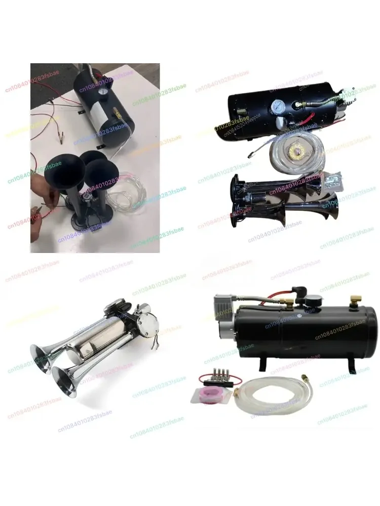 4 Trumpet Air Horn Car Horn 150 dB for Truck Boat Van Air Compressor Pump Air Tank D3L 6L Heavy Duty Vehicle Horn Kit