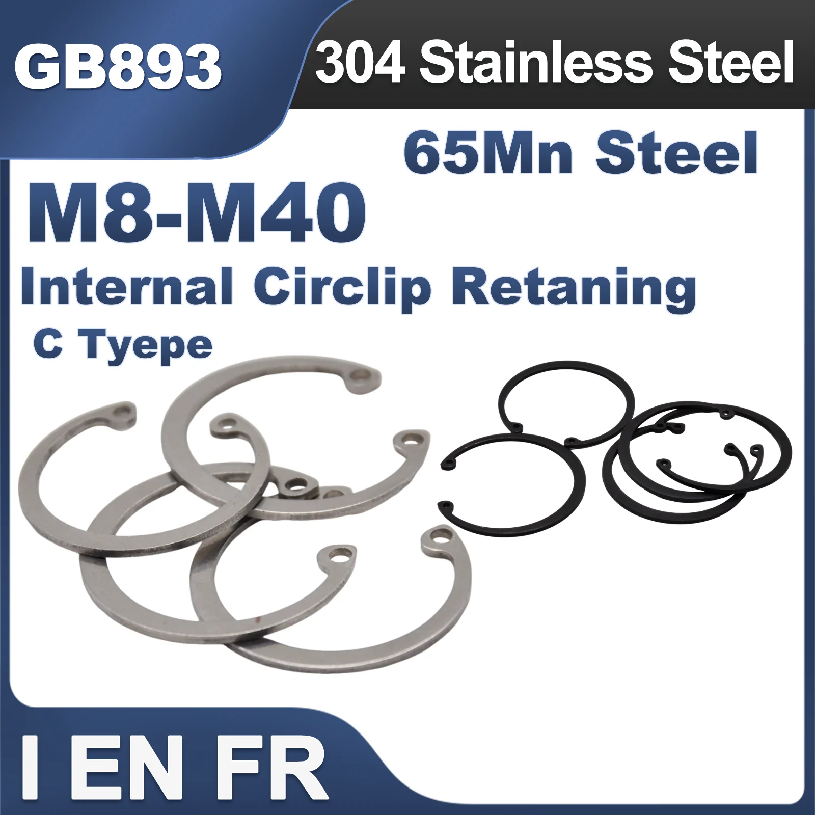 10/50pcs M3 M4 To M40 GB893 304 Stainless Steel Black Steel Bearing Hole C Type Inside Internal Circlip Retaining Clip Snap Ring
