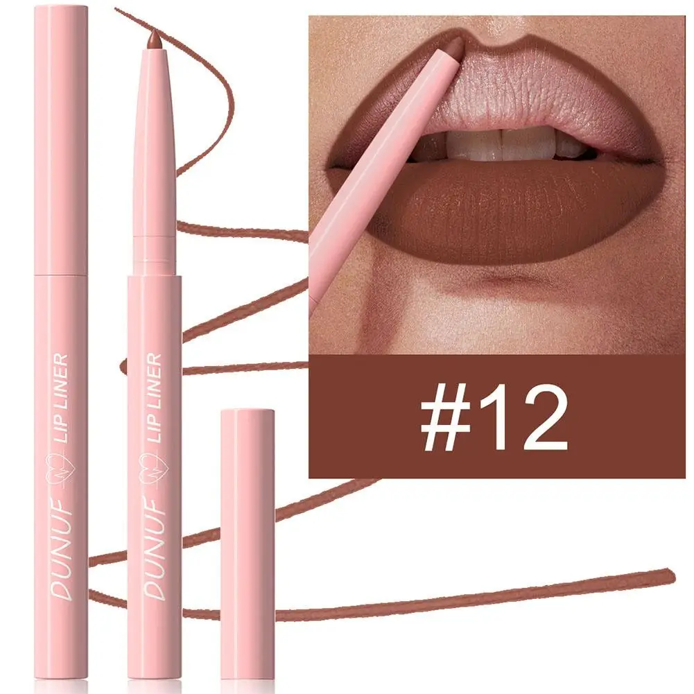 Lápiz Delineador de labios mate de 12 colores, tinte de contorno rojo, lápiz labial resistente al agua, taza antiadherente de larga duración para dar forma y esculpir los labios M D4U3