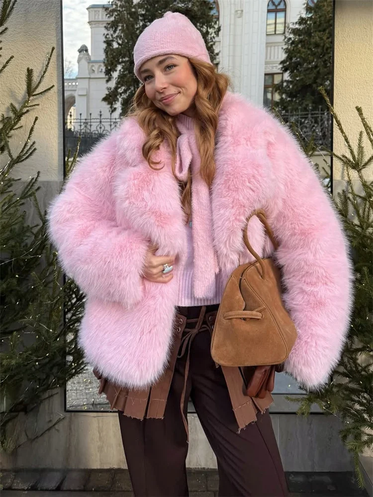

2026 New Women's Faux Fur Coat Lapel Long Sleeve Loose Winter Warm Casual Commute Streetwear Jacket
