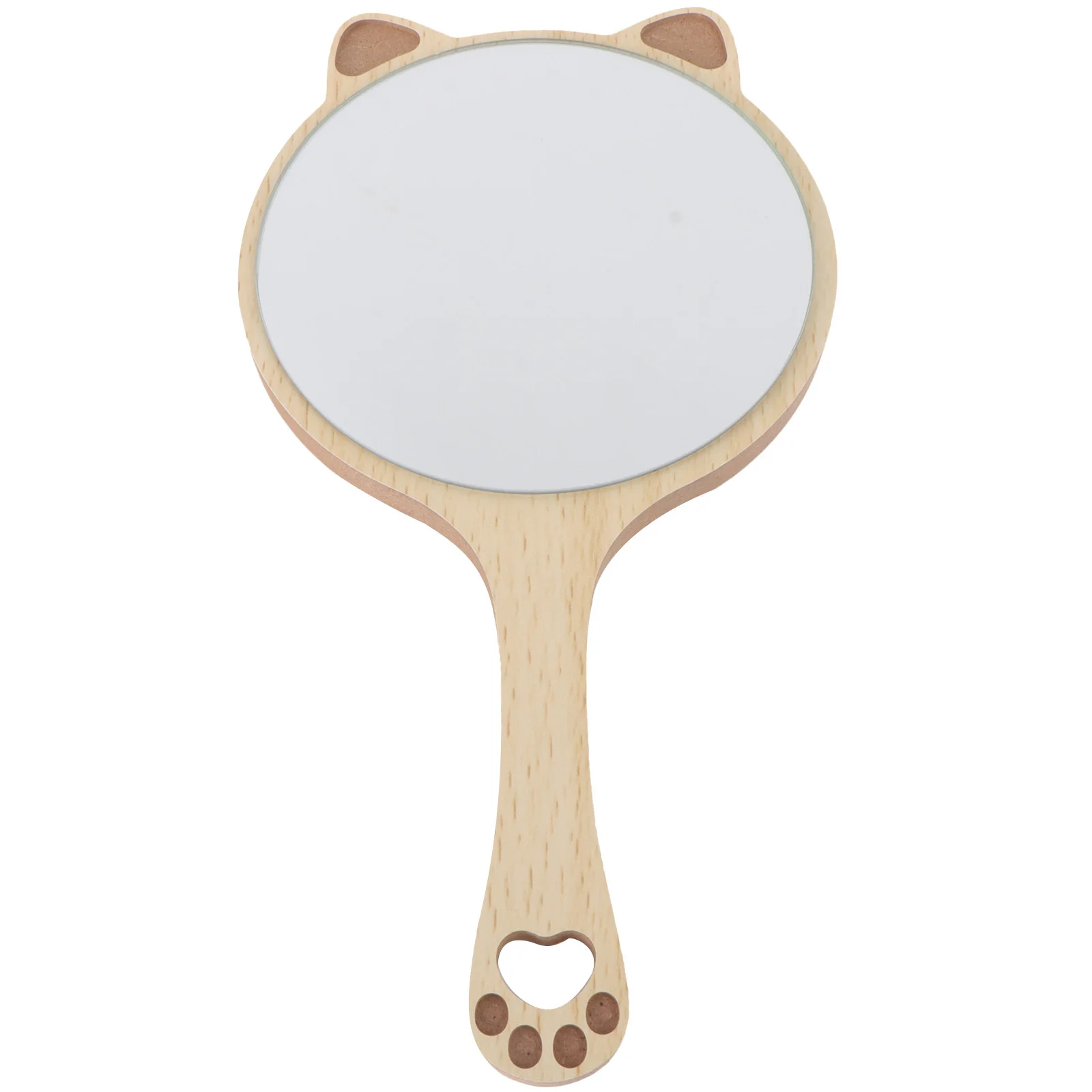 Wooden Cat Ear Makeup Mirror Handheld Portable Compact Mirror Lightweight Girl Travel Tool Makeup Tool