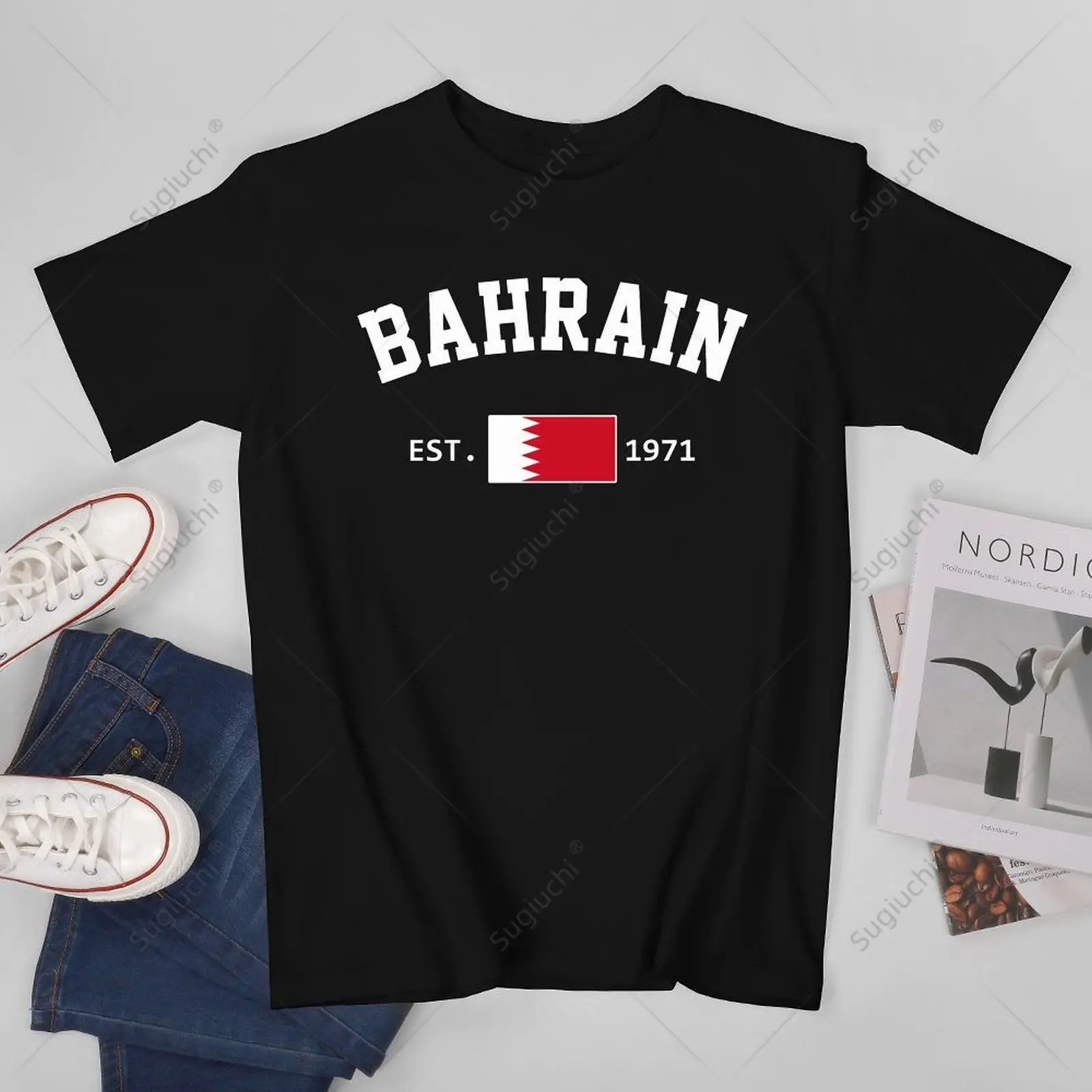 Unisex Men Bahrain EST.1971 Independence Day Tshirt Tees T Shirts Women Boys 100% Cotton T-Shirt