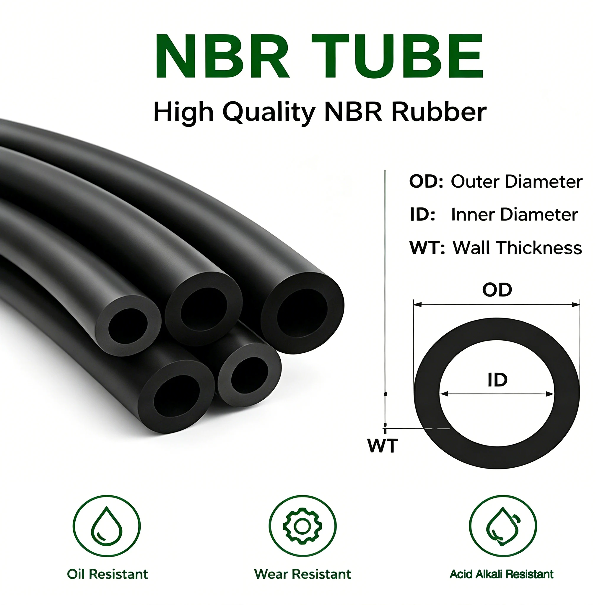 High Quality NBR Nitrile Rubber Tube ID 2mm~25mm Suitable for Automotive Engineering Machinery, Industrial Fluid Transmission