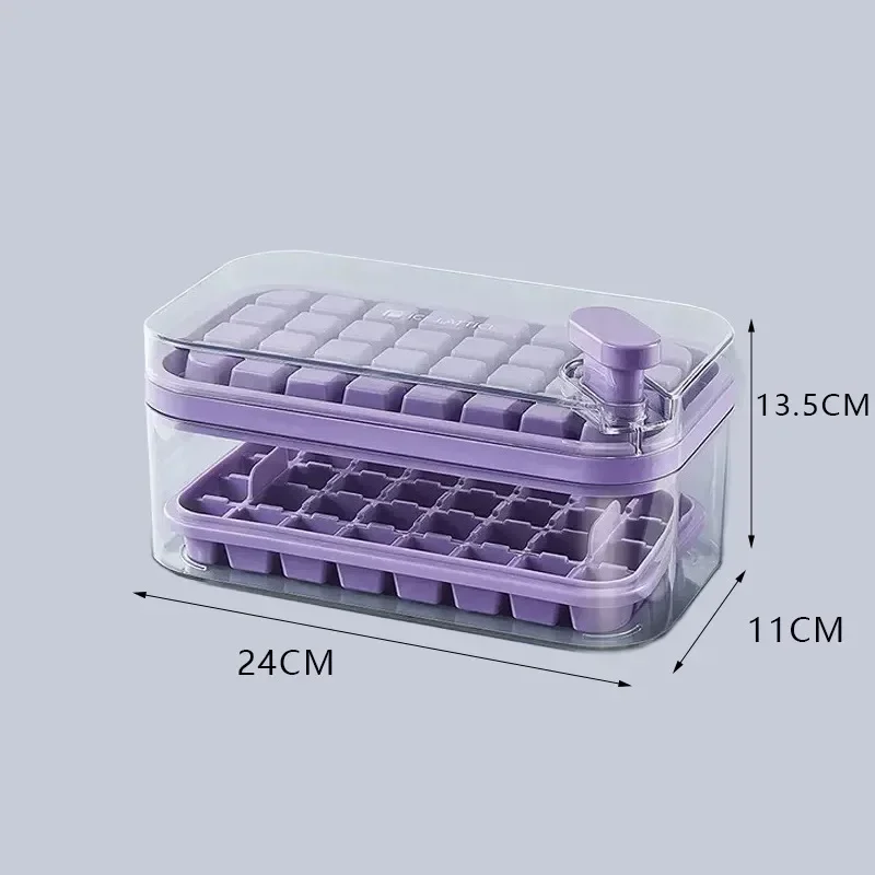 Home Kitchen Tool Double Layer Silicone Ice Cube Tray Mold 64 Grid With Cover Press Shovel Durable Storage Box Making