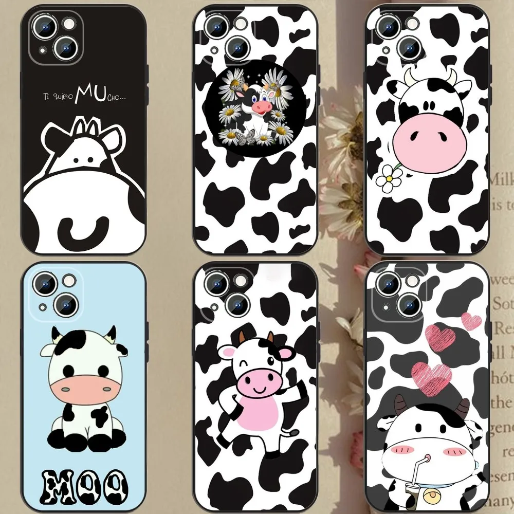 Dairy Cattle Cow Speckle Cute Cover Phone Case For Apple iPhone15,14,13,12,11,XS,XR,X,8,7,Pro,Max,Plus,mini Silicone Black Cover