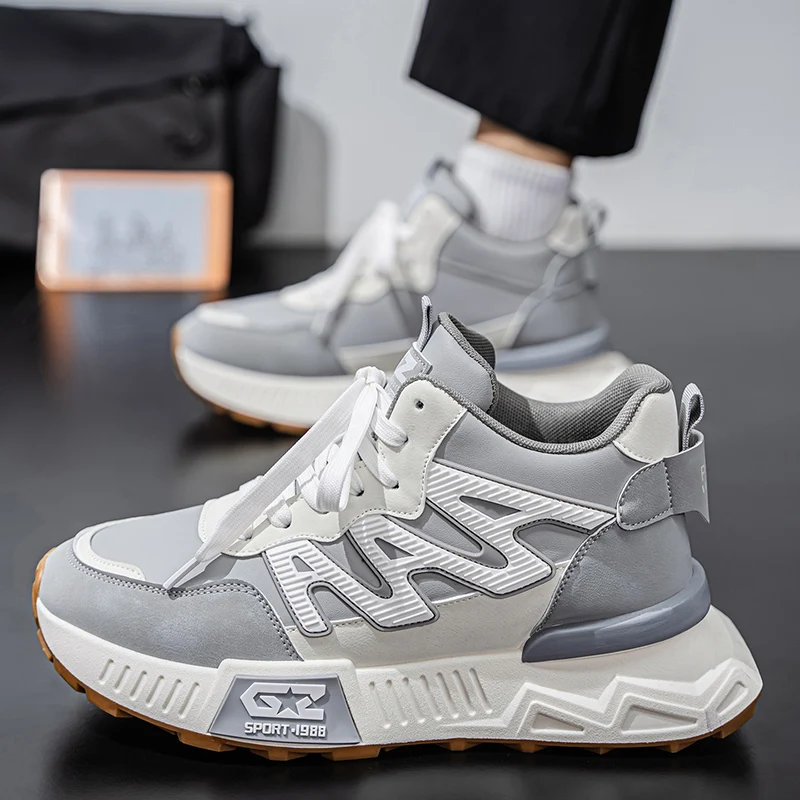 سميكة وحيد الاتجاه 2025 جديد الخريف الأحذية الجديدة للرجال موضة أحذية رياضية الذكور الانزلاق على رجل أحذية رياضية كاجوال في الهواء الطلق الراحة الدانتيل