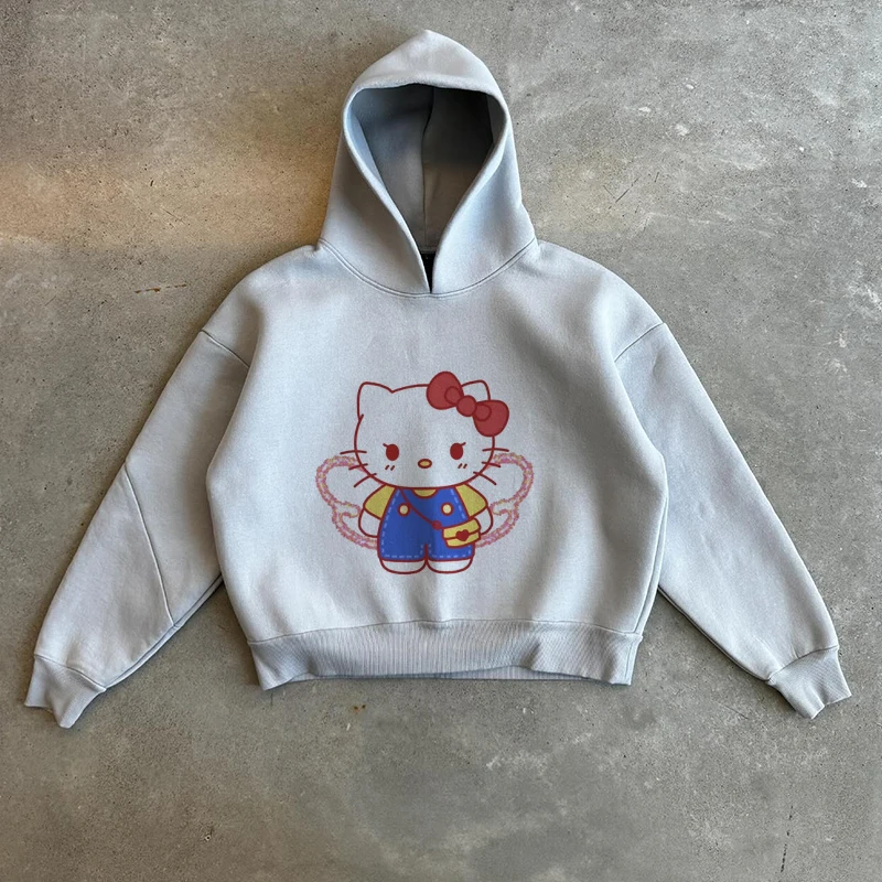 

Kawaii Funny Fashion Clothes Sanrio Kuromi Hello Kitty Women Manga Sweatshirt Harajuku Female Hoodies Hoody Sweatshirts