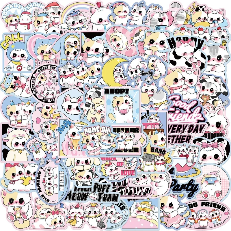 

60 шт. милых наклеек с котиками-кремоварами, мультяшные милые котики, для скрапбукинга, чехлов для телефонов, чемоданов, водонепроницаемые декоративные наклейки-игрушки